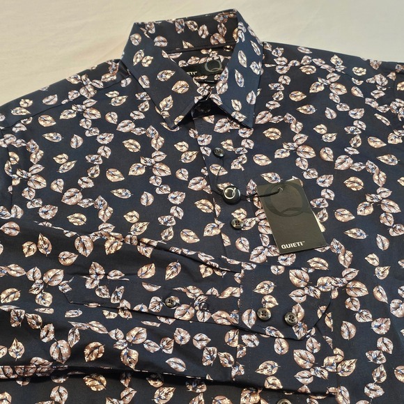 Quieti Other - Quieti Stretch Cotton S Small Long Sleeve Navy w/ Leaf Pattern Shirt NWT L975